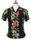 Women's Camp Hawaiian Shirt Birds of Paradise Black Hilo Hattie
