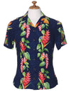 Women's Camp Hawaiian Shirt Birds of Paradise Navy Hilo Hattie